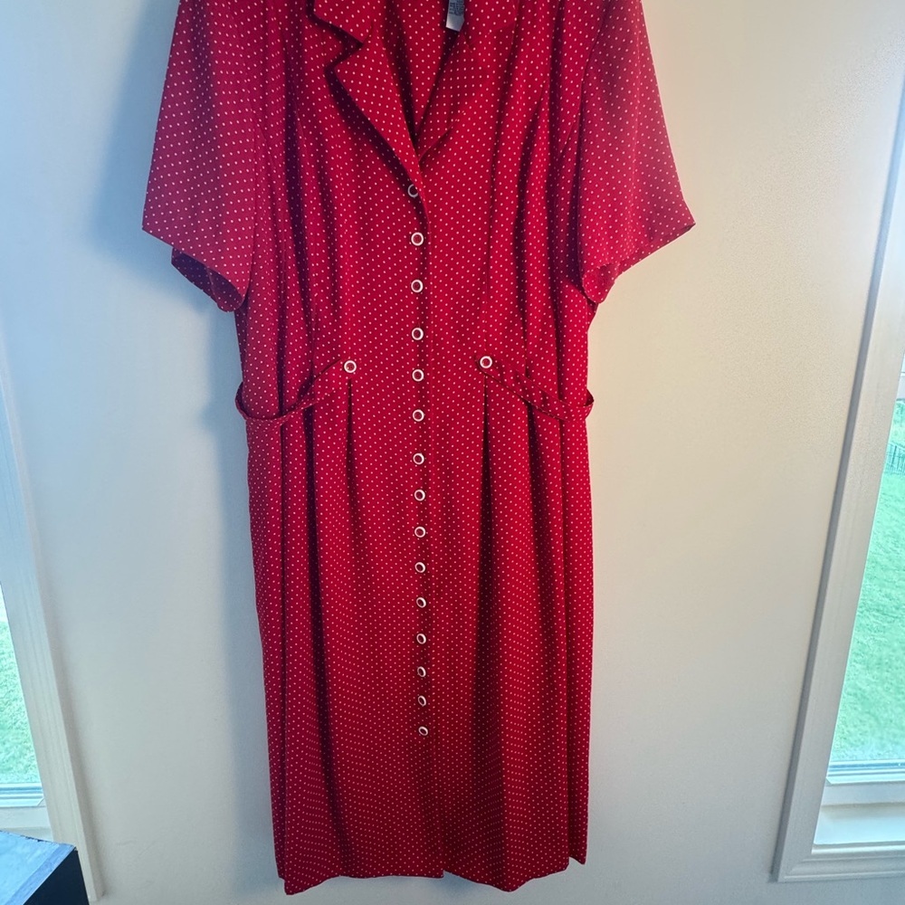 Sag Harbor Vintage Red Notched Collar Midi Dress size 20W polka dot